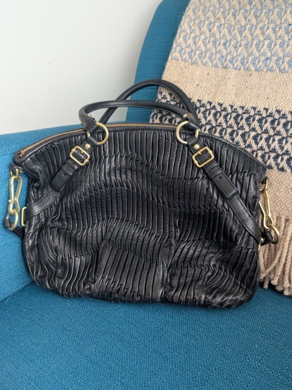 COACH Madison Pleated Leather Purse - Black with Gold-Tone Hardware - Picture 2 of 5